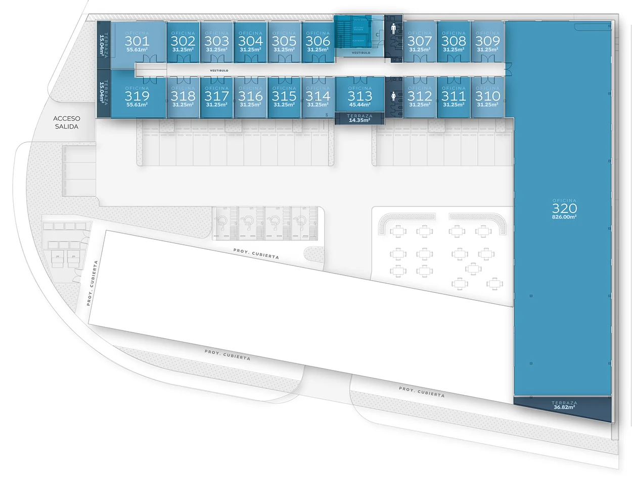 Plano arquitectónico de nivel 3 de Zentr Lomas: locales y oficinas en venta en Querétaro.